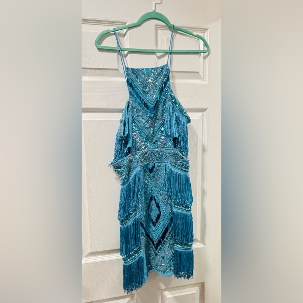 ASOS Turquoise Beaded Fringe Party Dress